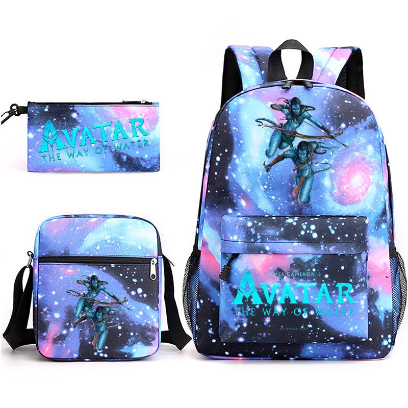 Large Capacity Schoolbag with Shoulder Strap; Student Three-piece Pencil Case Set