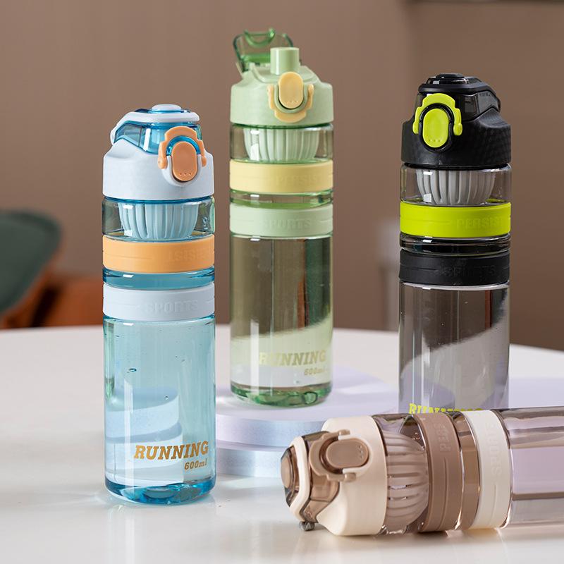Water bottle high quality large capacity outdoor with graduated sports water cup simple elastic cover with tea compartment portable student direct