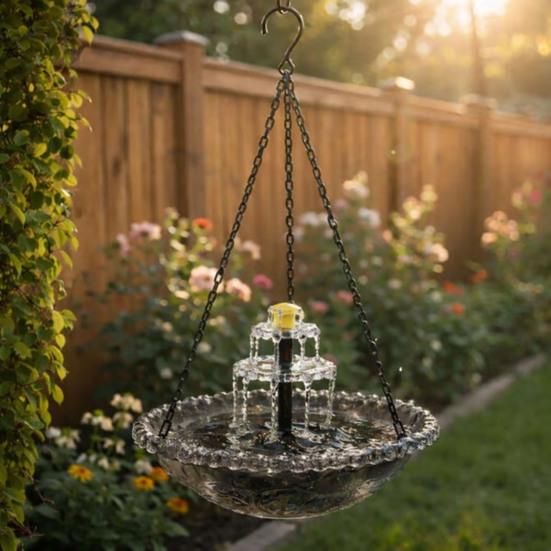 Cascade Fountain Bird Bath 3 Tiers Solar Fountain Birdbath Hanging Hummingbird Bath Bowl for Birds to Drink And Rest Outdoor Garden Patio Decor