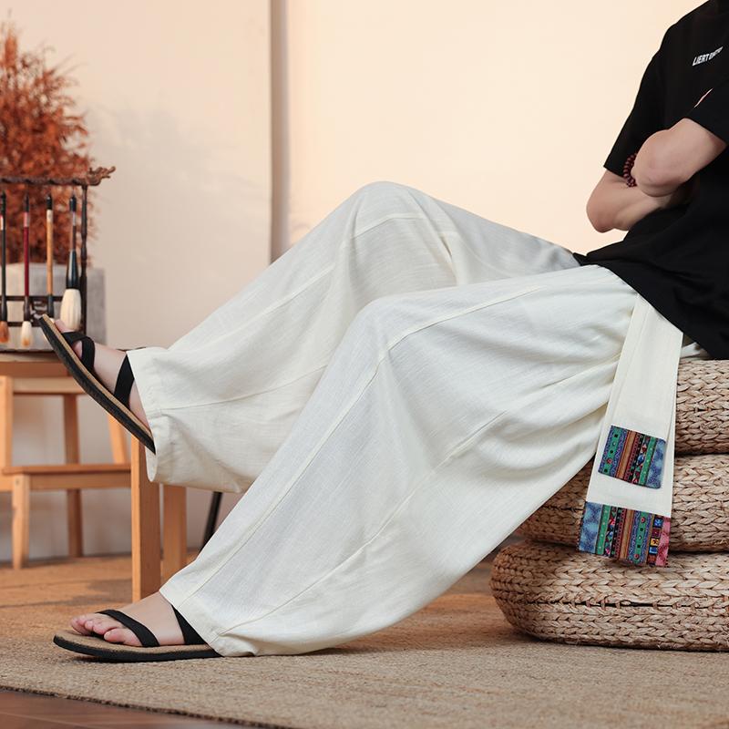 2025 Spring Men Thin Japanese Kimono Pants Women Men Samurai Black Harem Pants Men Loose Elastic Waist Chinese Style Cosplay Trousers