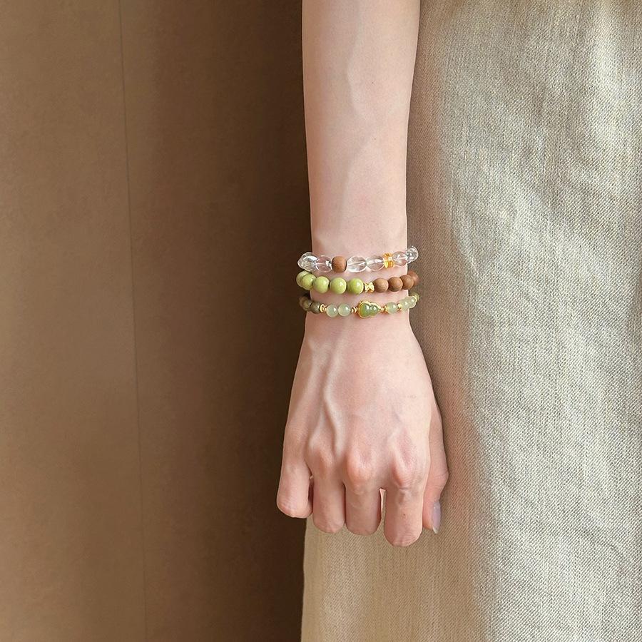 Natural Green Ghost Agate Beaded Crystal Bracelet Simple Retro Temperament Bracelet Light Luxury Versatile Niche Jewelry Women