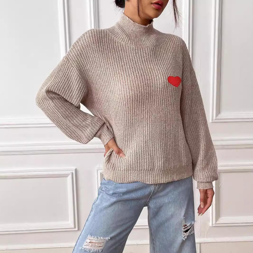 

Аппликация с вышивкой «Любовь» для женщин больших размеров, полувысокий воротник, свитер, осенне-зимний нижний свитер XL абрикосовый