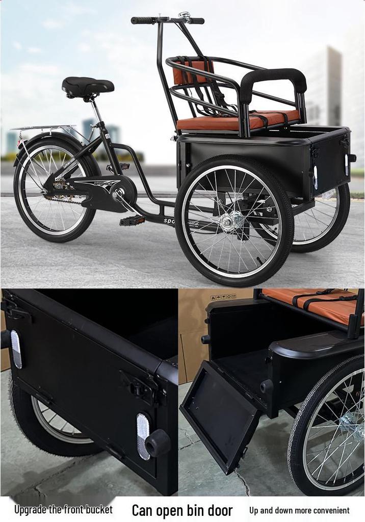 New Senior-Friendly Three-Wheeled Reverse Gear Tricycle: Foot-Powered Mobility for Elderly, Child Transport, and Goods Carrying.