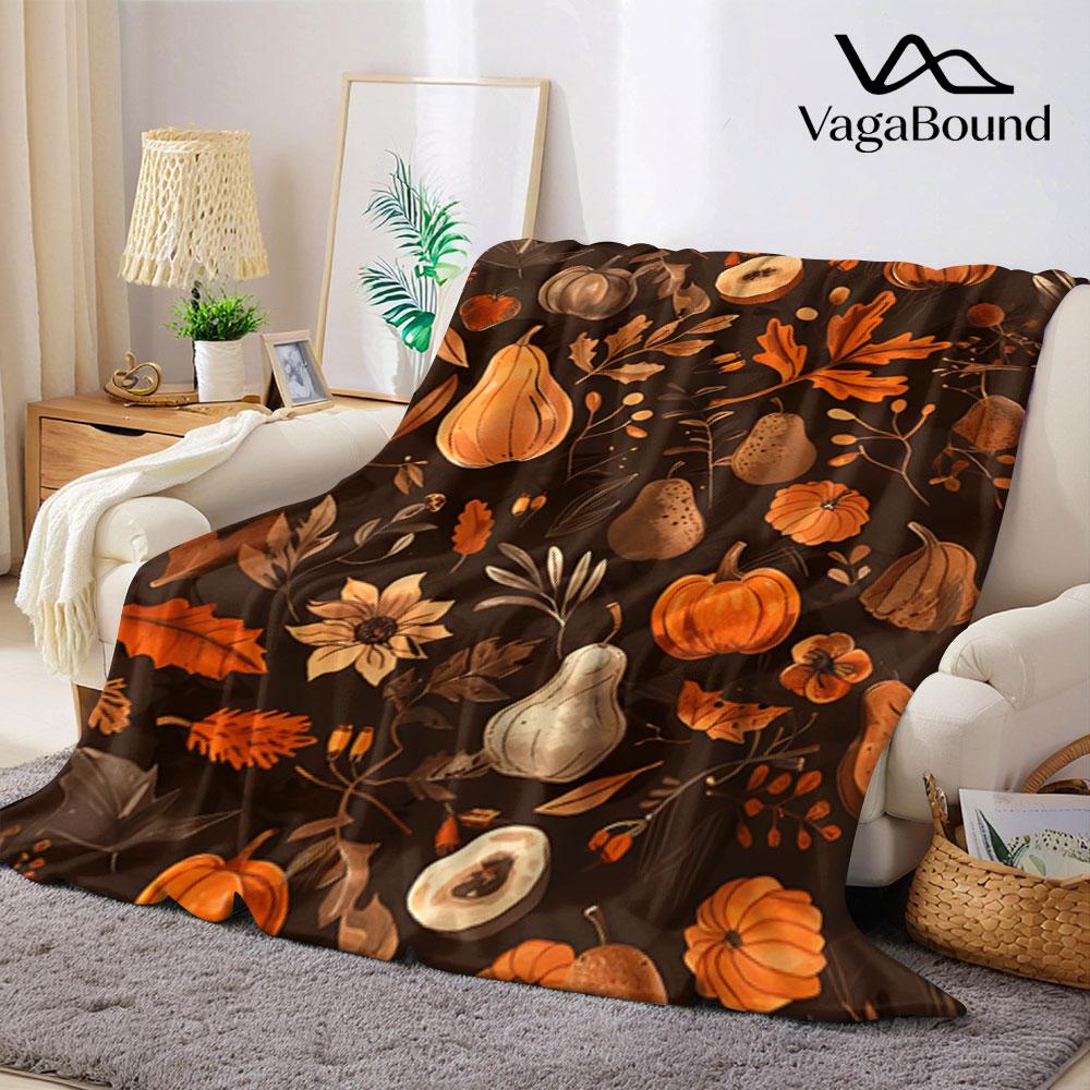 Autumn Harvest Ditsy Printed Blanket Suitable for Sofas Beds Offices Travel Camping Chairs Warm Plush Blanket