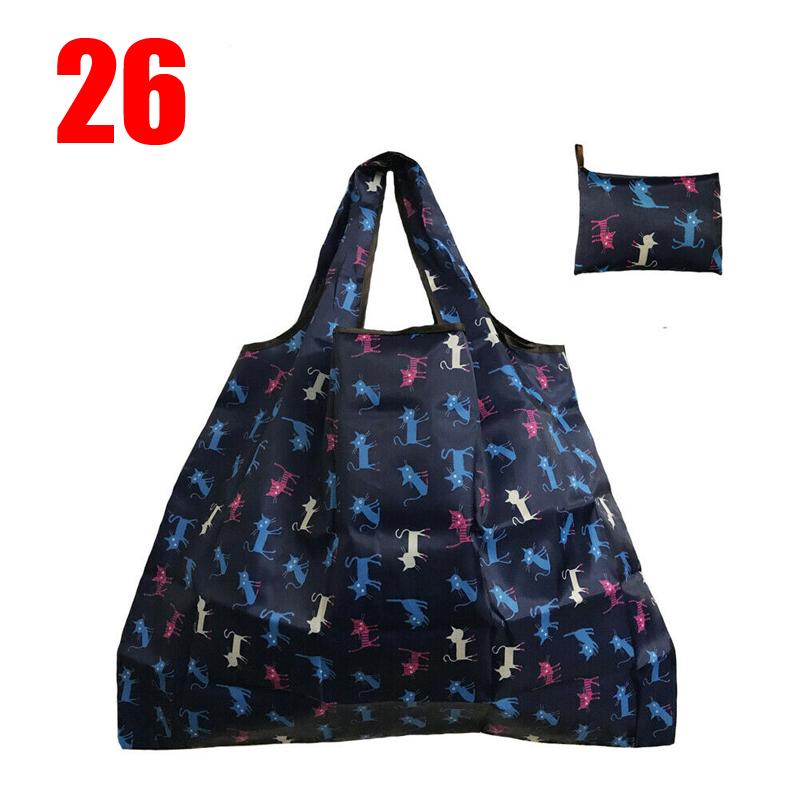 Large Cartoon Shopping Bag Reusable Eco-Friendly Grocery Polyester Foldable  Printed Duty Handing Bag Folding Tote Shop Bag