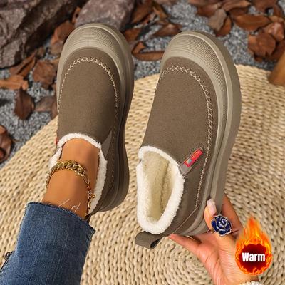 Bottes d'hiver à enfiler pour femmes Chaussures marron chaud avec semelle intérieure coussinée et semelle en PVC antidérapante Chaussures confortables pour l'intérieur/l'extérieur