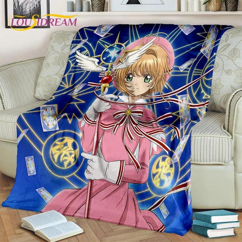 3D Cartoon Captor Anime Cute Card Sakura Blanket,Soft Throw Blanket for Home Bedroom Bed Sofa Picnic Office Cover Blanket Kids
