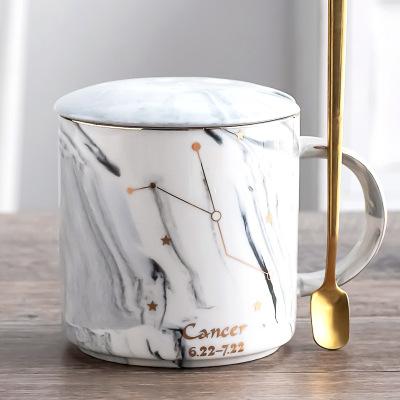 400ML Twelve Constellation Marble Cup with Cover Long Spoon Ceramic Party Tableware Set Porcelain Breakfast Coffee Mug Cup