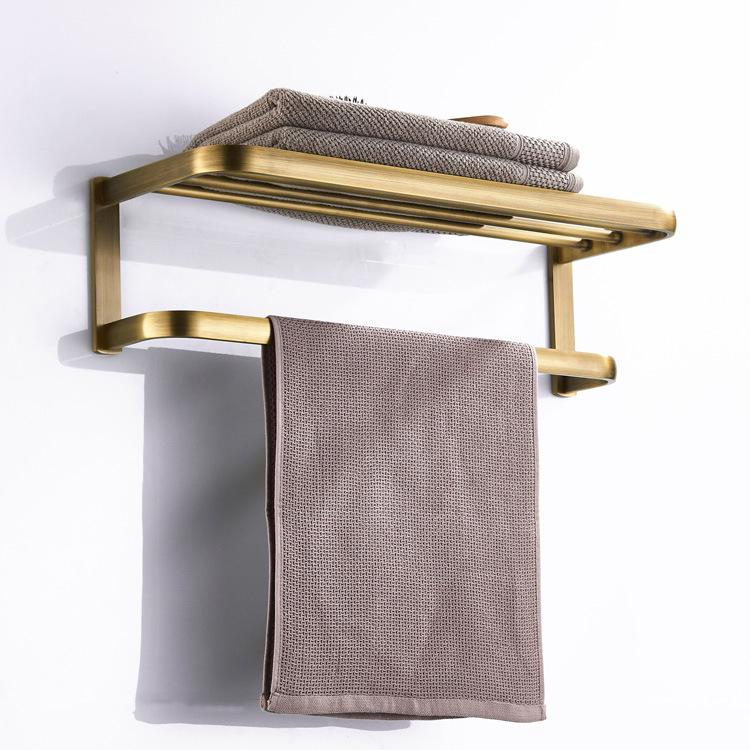European Retro Copper Bathroom Shelf and Towel Rack in Antique Style