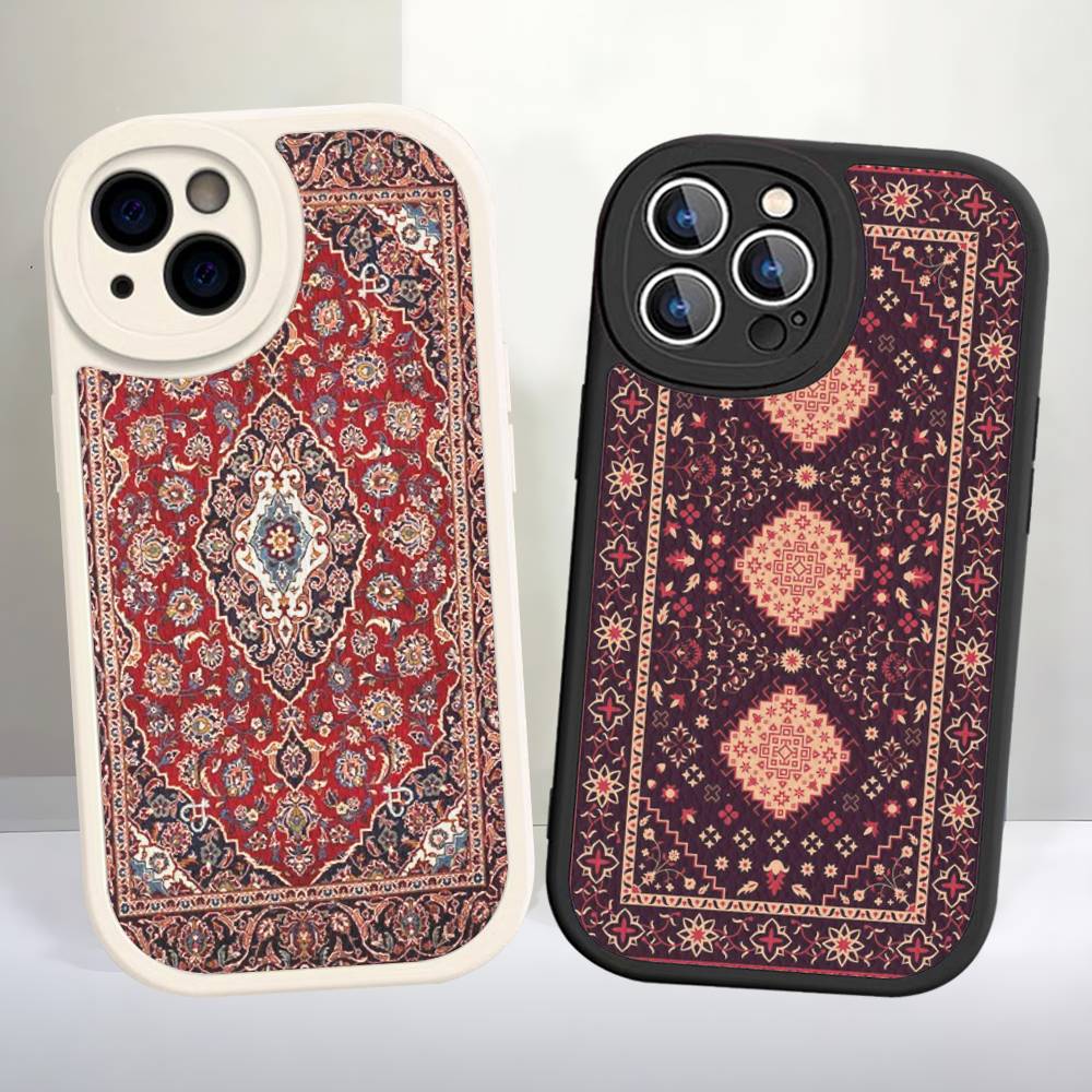 Persian Carpet Floral Pattern Phone Case For IPhone 16 15 14 13 12 11 Pro Max Plus Leather Shockproof Cover