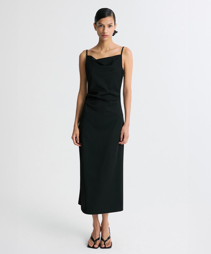 Rie Zip-Hem Draped Midi Dress Black