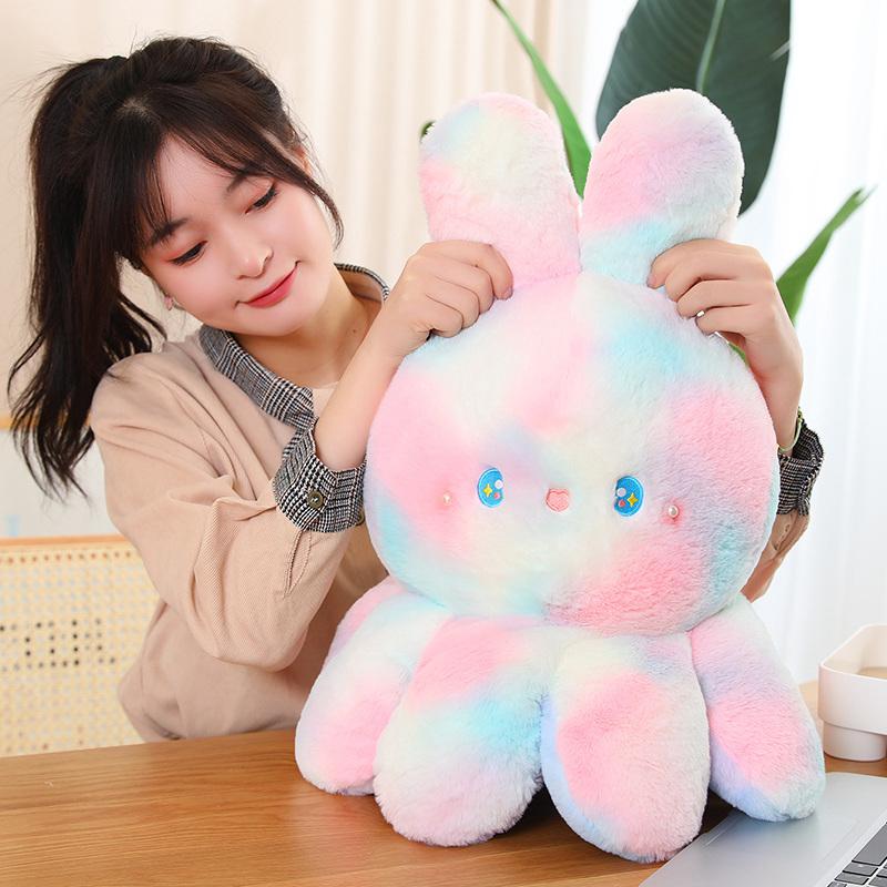 Stuffed Animal 20-50cm Fluffy Flip Plush Toy Colorful Rabbit Octopus Double Face Reversed Cosplay Plushie Peluche Cuddly Gifts
