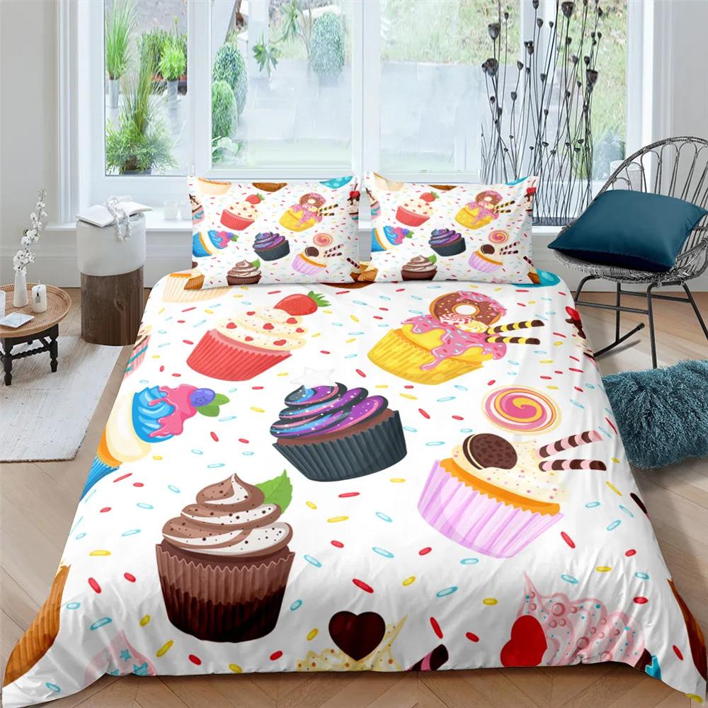 3D Chocolate Dessert Duvet Cover Set Bed Cover Food Candy Donut Cake Comforter Quilt Cover With Pillowcase For Kids Children Bed