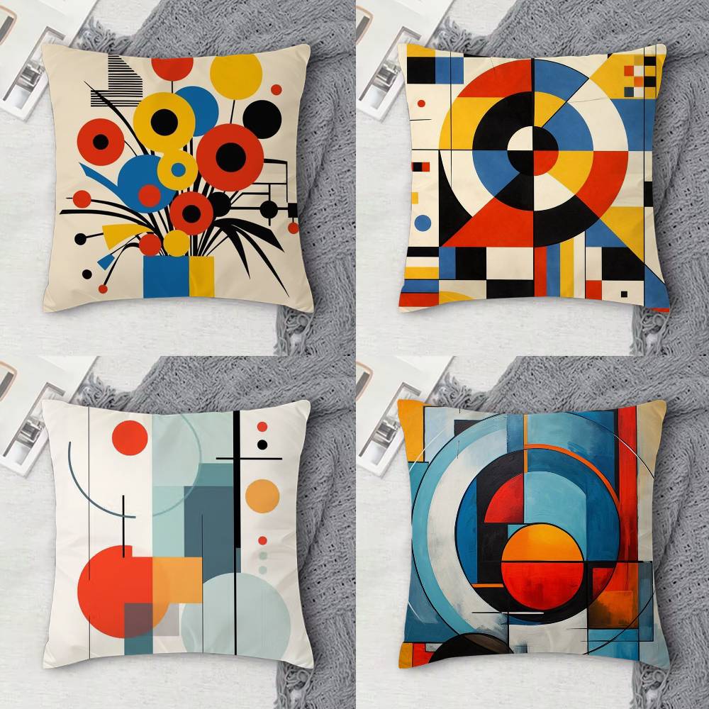 Geometric Bauhaus Pattern Art Doublesided Printed Square Decorative Cushion Cover for Sofa Living Room Home Decor