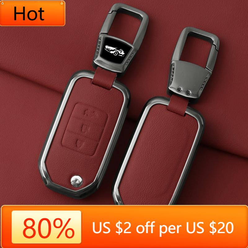 Interior Mouldings Metal Leather Car Key Case Cover For Honda Civic HRV CRV XRV CR-V Crider Odyssey Pilot Fit Accord Protect Key