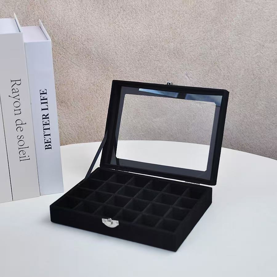 Jewelry Storage Box Velvet Earring Display Glass Jewelry Ring Organizer Holder Storage Case Slots
