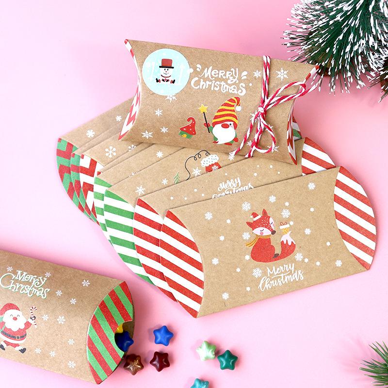 12pcs Christmas Pillow Boxes, Candy Packaging Boxes, Christmas Party Gift Packaging Advent Calendar Gift Packaging Box Christmas Matching Supply