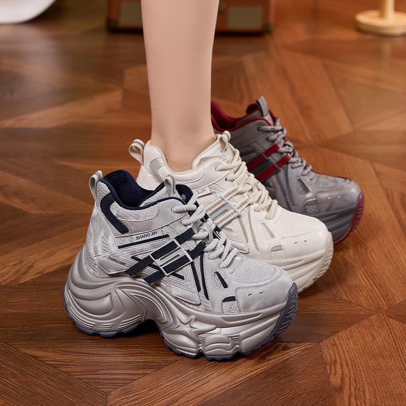 Fleece Dad Shoes Women's 2025 Autumn and Winter New Thick-soled Inner Height-increasing Women's Shoes Casual Shoes Versatile Warm High-top Shoes