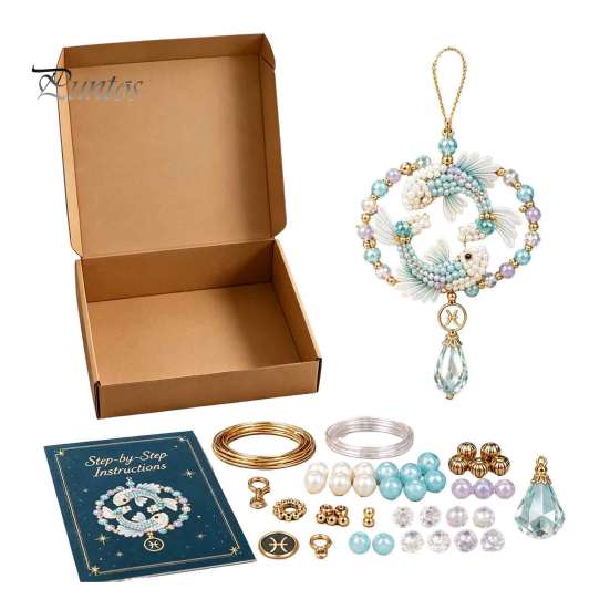 Constellation Jewelry Making Kit 12 Zodiac Beaded Ornament DIY Kit, Pendant Craft Set Unique Theme for Keychain Bag Decor, Handmade Hanging