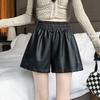 Damen Herbst 2026 Oberbekleidung High Waist A-Linie Schlankmachend Weiter Bein PU-Leder Shorts Kaffee Mini-Shorts Vielseitig Schlank Geschnitten Heße Shorts