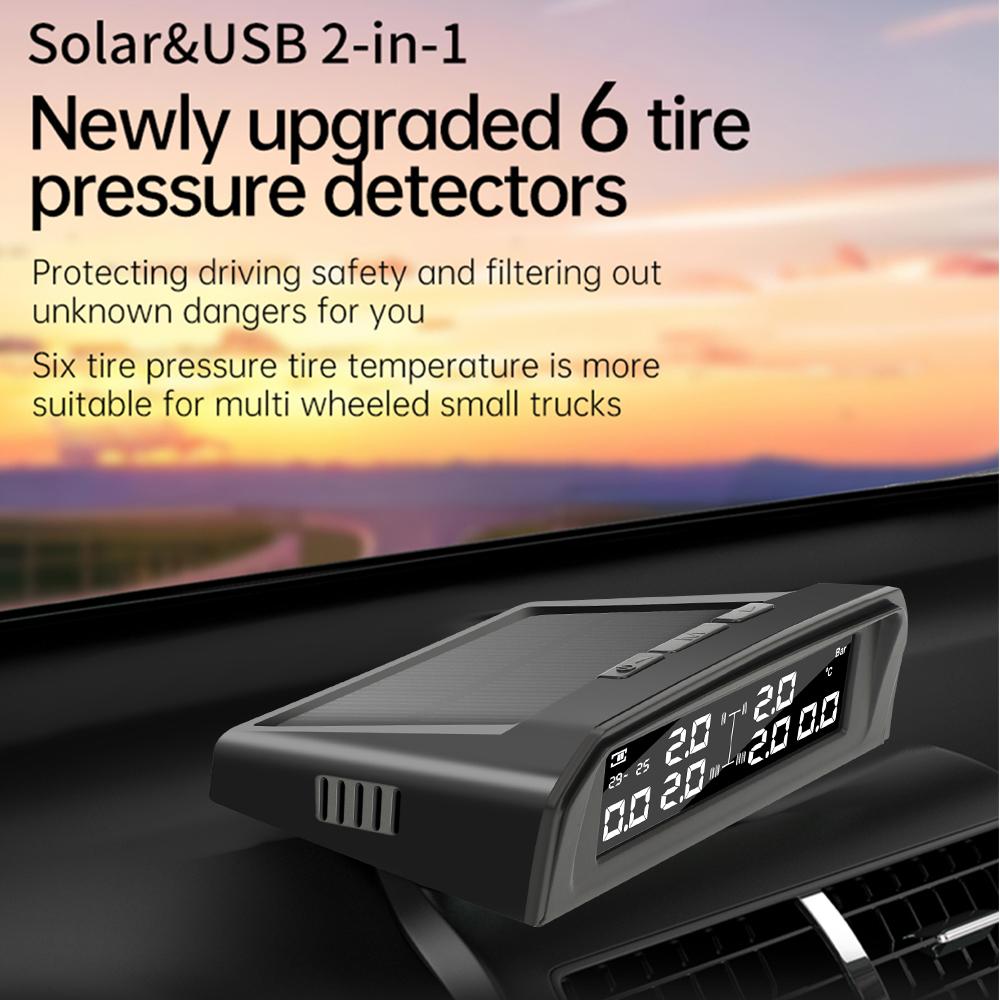 Smart Car Tire Pressure Monitor Solar-Powered TPMS with LCD Display - External/Internal Sensors, IPX7 Waterproof, Real-Time Monitoring System