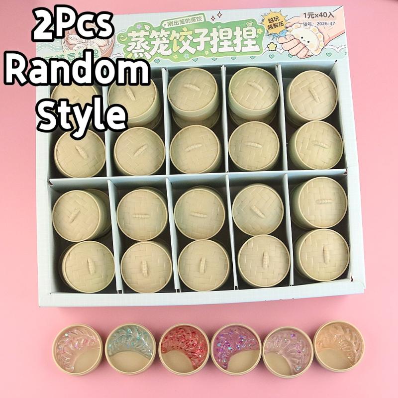 2Pcs Mini Dumplings Steamer Bun Squeezable Toys Soft Stress Relief Fidget Sensory Toy Party Favors Gift