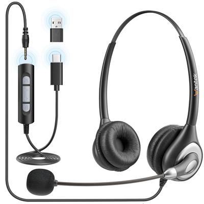 Wantek Headset TypeC USB Binaural Noise Canceling Microphone and Online Wired Control PC Headphones Suitable for Web Work from Remote Call Center