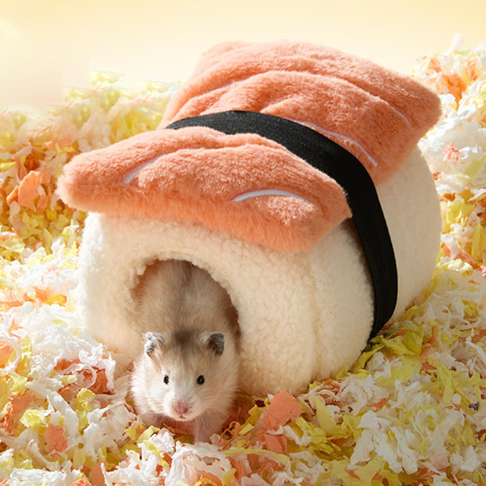 

Hamster Bed Guinea Pig Cave Cute Cozy Winter Sushi Shape Small Animals Bedding House Hideout for salmon design