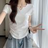 Design-sensory V-neck Short-sleeved T-shirt for Women's In Summer New Slim-fit Shoulder Short Waist-hugging Sweet Top