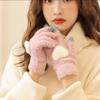 New plush love outdoor five fingers cute knitted windproof girl cold