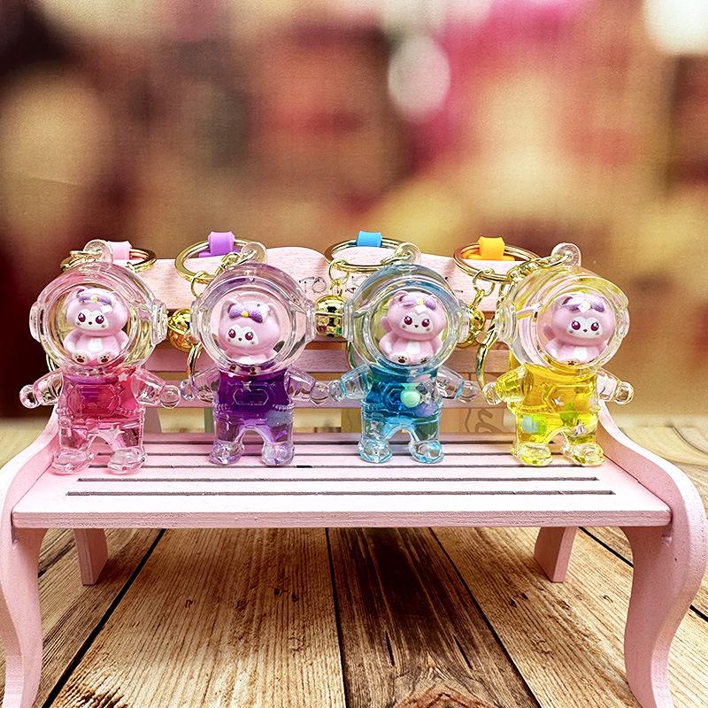 Bell Fox Drift Bottle Quicksand Keychain Female Cute Astronaut Student Schoolbag Pendant Key Chain Ring