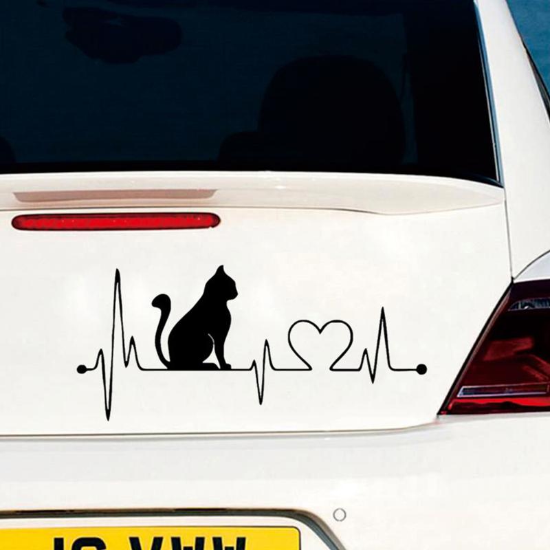 2 Stück Autoaufkleber Haustier Katze Herzschlag Lebenslinie Kreatives Zubehör für LKW, PKW, Motorräder, Außenbereich