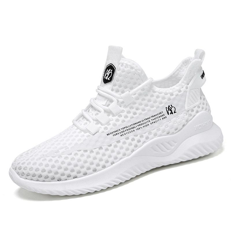 

2025 летняя новая мужская повседневная спортивная обувь модные кроссовки для бега для подростков и студентов с сетчатой полой подошвой универсальная мужская обувь 39 белый