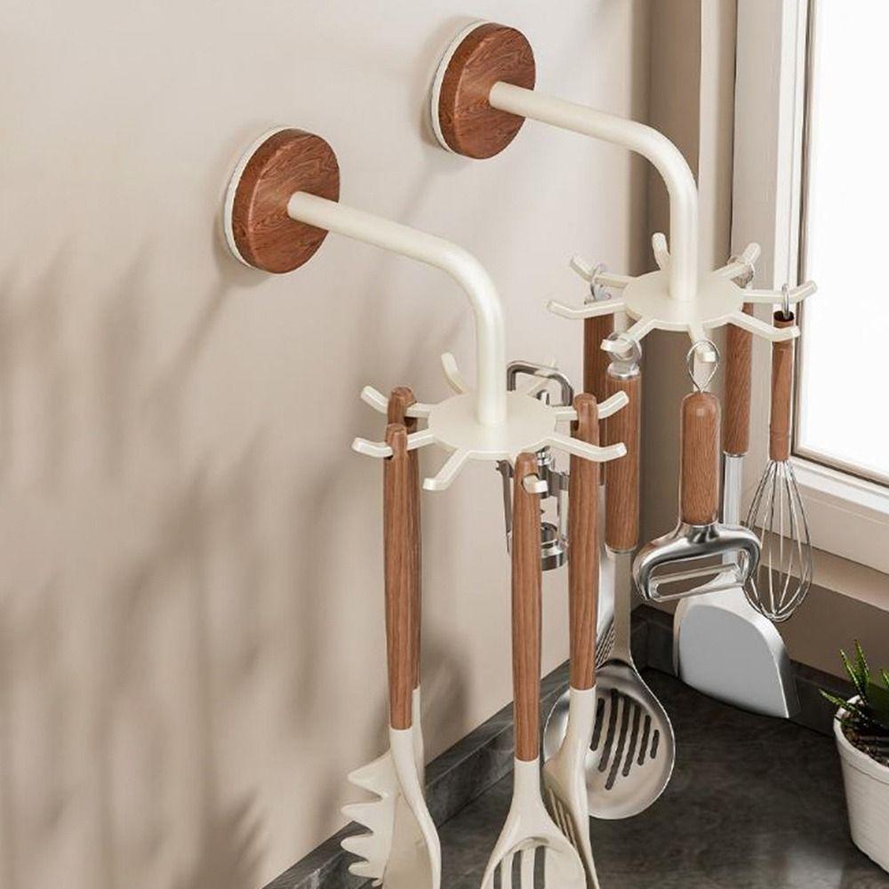 No Drill 360 Rotating Hooks Anti Drop Spatula Spoon Holder Universal Shovel Storage Rack  Bathroom