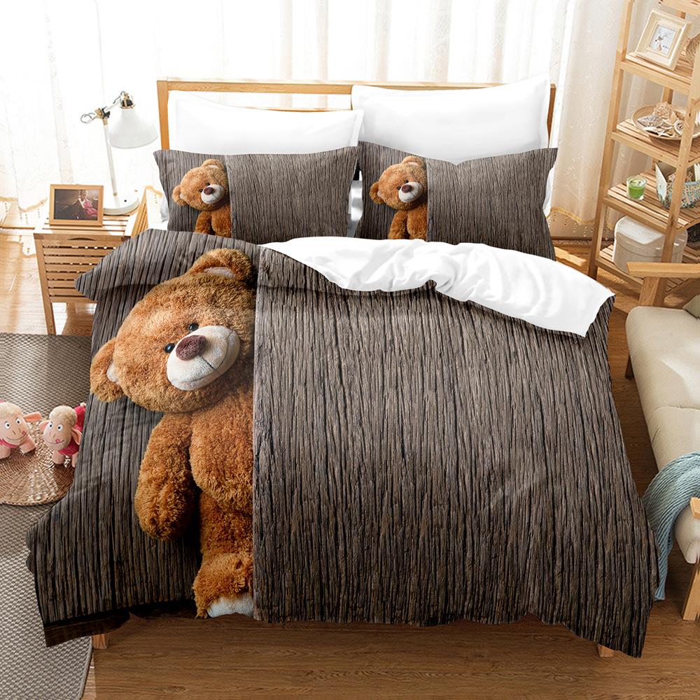 3D Cartoon Bear Bedding Set Cartoon Animal Duvet Cover Pillowcase 2/3 Pieces Girls' Room ES/EU/DE Full Size Children's Room Soft Home Textile