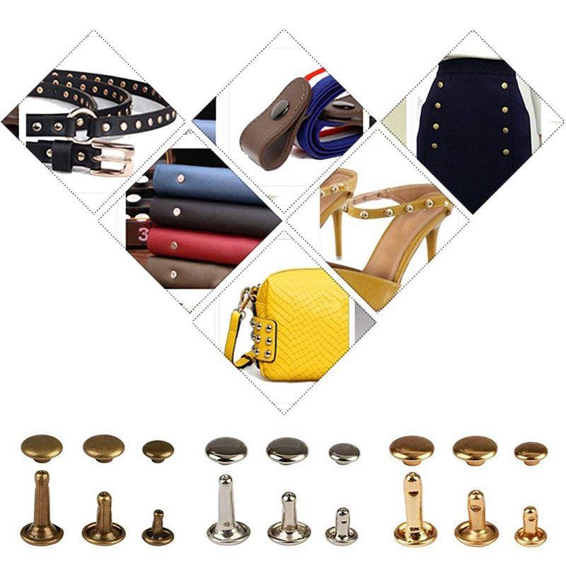 Metal Double Cap Rivets Stud Round Spike Nail With Tool Kits For Shoes Bag Belt Leathercraft Repair Clothing Garment Accessories