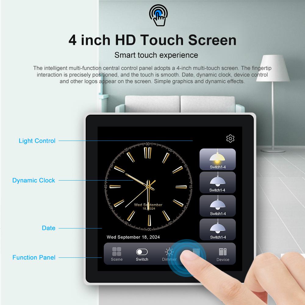 Tuya Zigbee 4Inch Scene Panel &3 Gang Relay Switch 2 in 1 Full Touch Screen Supports Dimming & Curtain Group Smart Control Alexa