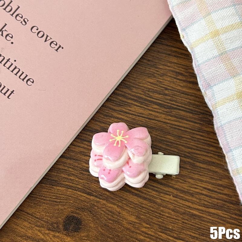 

5/6Pcs Cute Pink Cherry Blossom Dessert Hair Clip Sweet Resin Cake Hairpin For Women Girls Side Hair Accessories