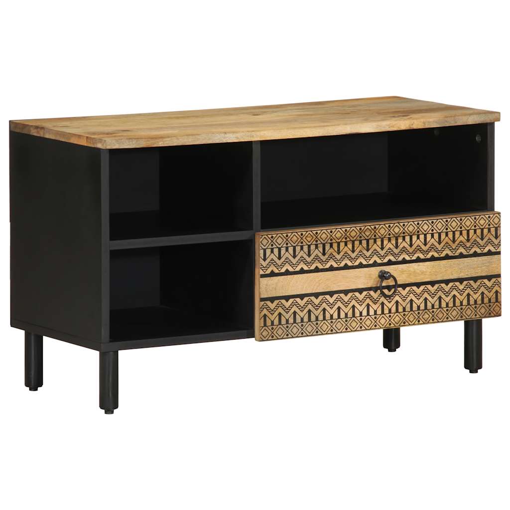 TV Cabinet Black 80 X 33.5 X 46 Cm Rough Mango Wood