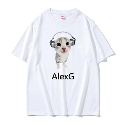 Singer Alex G Tshirt Cute Funny Cat with Headphones Meme Graphic Print T-shirt Summer Men Women Fashion Casual Harajuku Tshirt
