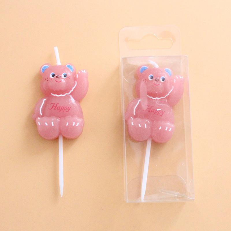 Ins Style Cartoon Pink Bear Birthday Cake Candle Cute Bear English Letter Happy Baking Candle