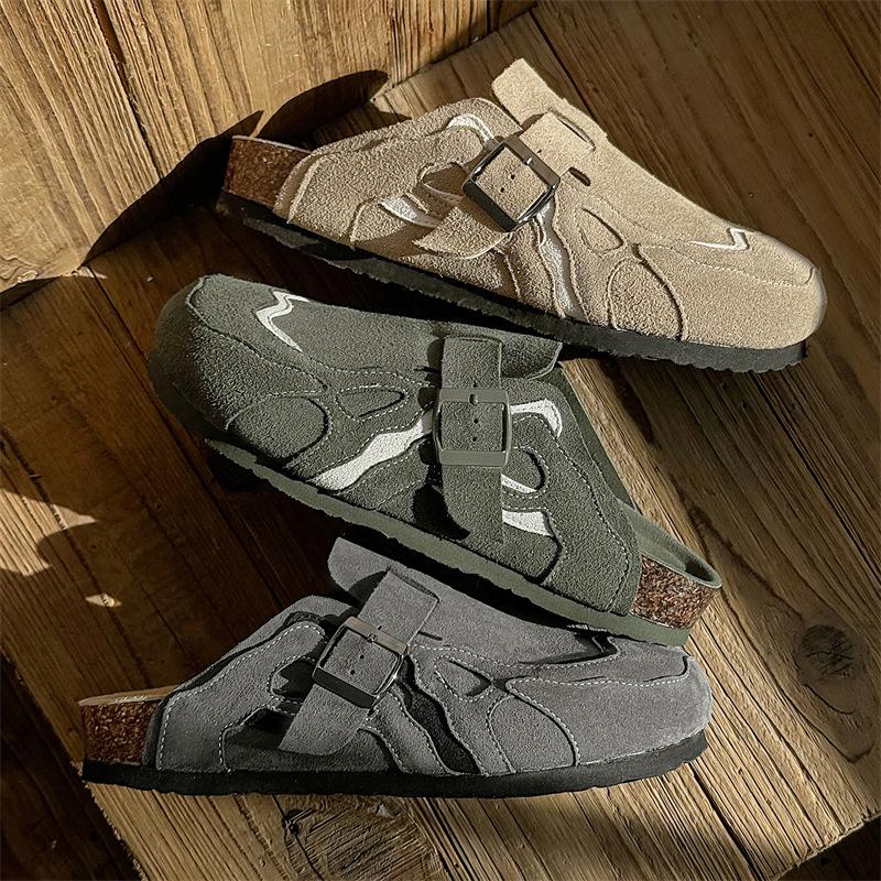 Cork Mules Slippers Men Women Close Toe Slippers Home Shoes Clogs Vintage Muller Slippers Arch Support