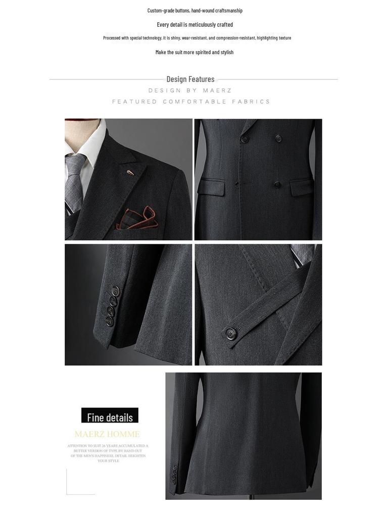 Men's Korean Style Double-Breasted Formal Suit - Perfect for Weddings, Business, or Best Man Attire