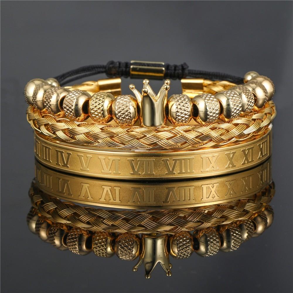 Vintage Crown Stainless Steel Bracelet Set With Letter And Number Charms For Men And Women