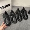Thick-soled Women's Autumn New Black Small Leather Shoes Women's Height Increase Versatile Beaded Shoes