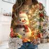 Womens Christmas Sweatshirt Cute Holiday Print Long Sleeve Round Neck Pockets Oversize Top Loose Sweatshirts Outerwear