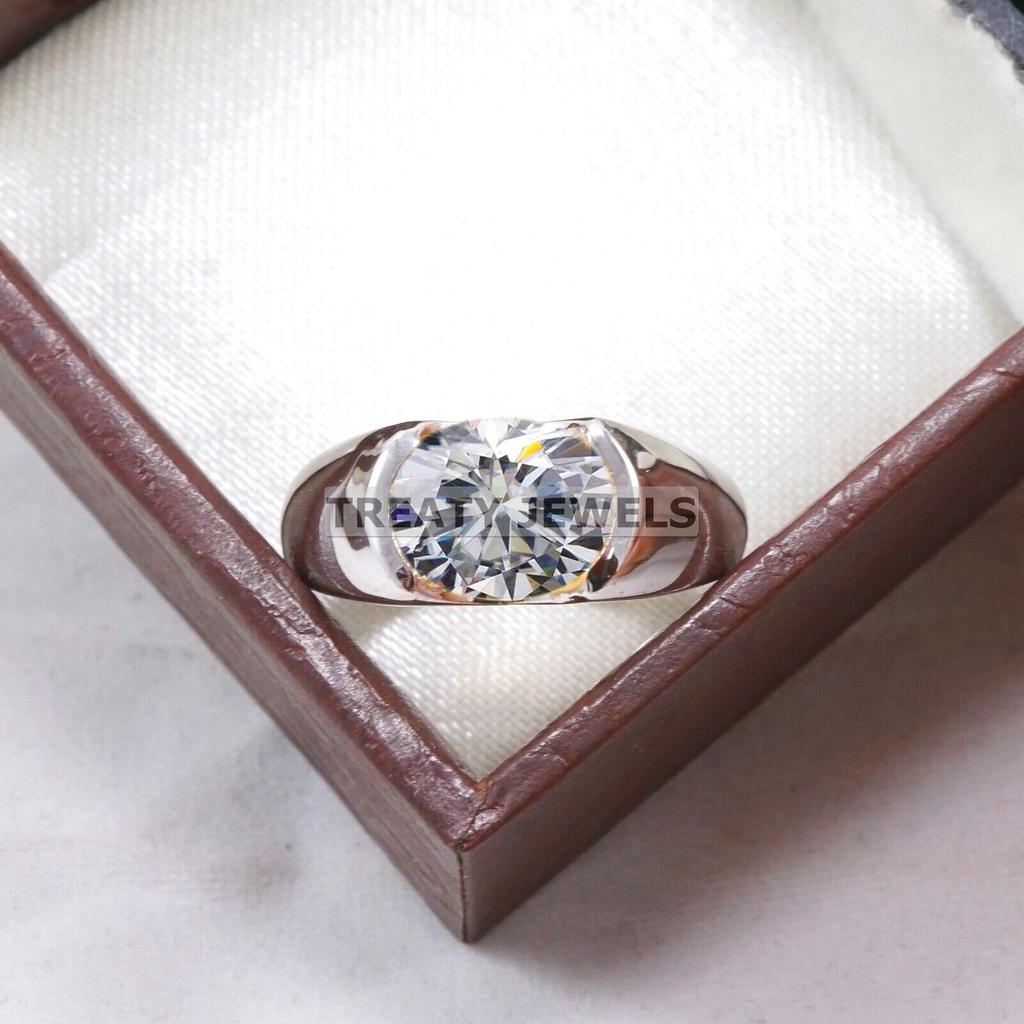 Moissanit Oval geschliffener Edelstein mit 925er Sterling Silber Ring für Herren #B306 JL375681959987