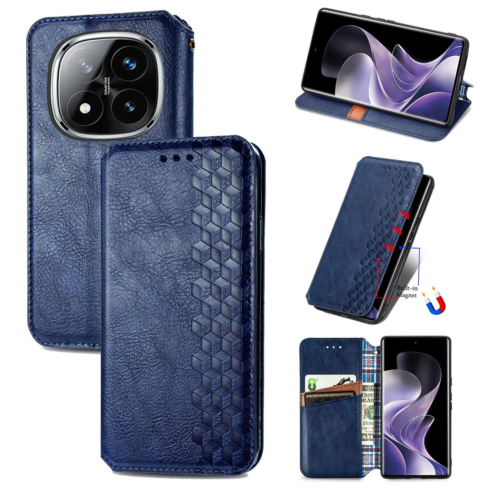 

For Xiaomi Redmi Note 14 Pro 5G Case Rhombus Imprint PU Leather Wallet Phone Cover Blue