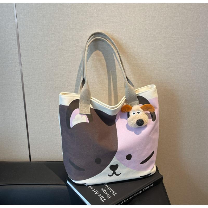 Canvas Bag Women's Large-capacity New Spring and Summer Versatile Shoulder Bag Casual Cartoon Student Tote Bag
