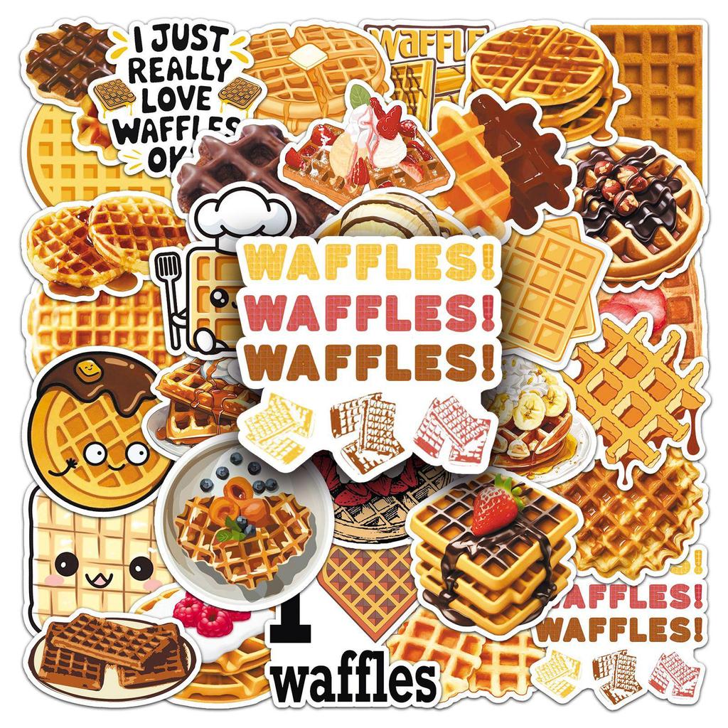 50pcs Waterproof Waffle Dessert Cartoon Stickers for Cake Storage Decoration